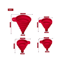 Load image into Gallery viewer, Set of 4 Silicone Collapsible Kitchen Funnel - X-Small to Large Sizes for Easy Liquid Transfer Food Grade Silicone Collapsible Gadgets (Red)