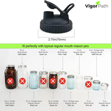Load image into Gallery viewer, 2 Pack Small/Regular Mouth Canning Lids with Flip-Top Seals for Mason Jars - Reusable, Leak-Proof and Ideal for Pouring Milk, Coffee, Lemonade and More (Jars not Included) - Black