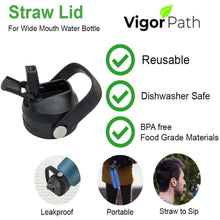 Load image into Gallery viewer, Hydro Flask Wide Mouth Sports Bottle Straw Lids with Flexible Handle - BPA-Free (12-64oz) - Includes Replacement Straw & Brush - Fits Most Wide Mouth Bottles - (Set of 2)