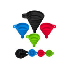Load image into Gallery viewer, Set of 4 Silicone Collapsible Kitchen Funnel - X-Small to Large Sizes for Easy Liquid Transfer Food Grade Silicone Collapsible Gadgets (Variety Pack)