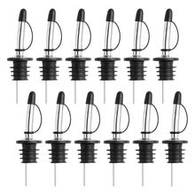 Load image into Gallery viewer, 12-Pack Premium Stainless Steel Classic Tapered Spout Bottle Pourers with Rubber Dust Caps
