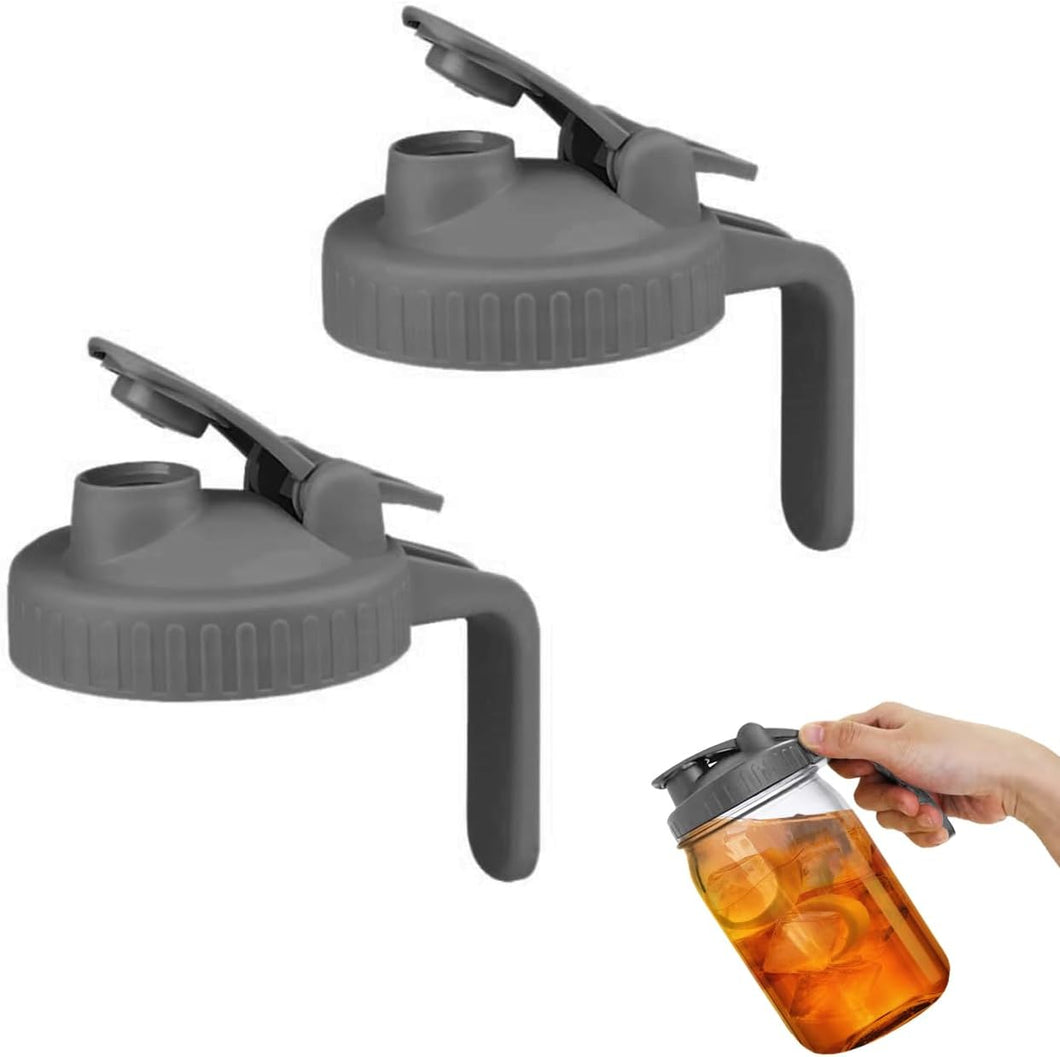 2 Pack Wide Mouth Flip Cap Mason Jar Lids for Mason Jars - Airtight Flip Cap Design with Handle, Ensures Leak-Proof and Long-lasting Performance (Gray)