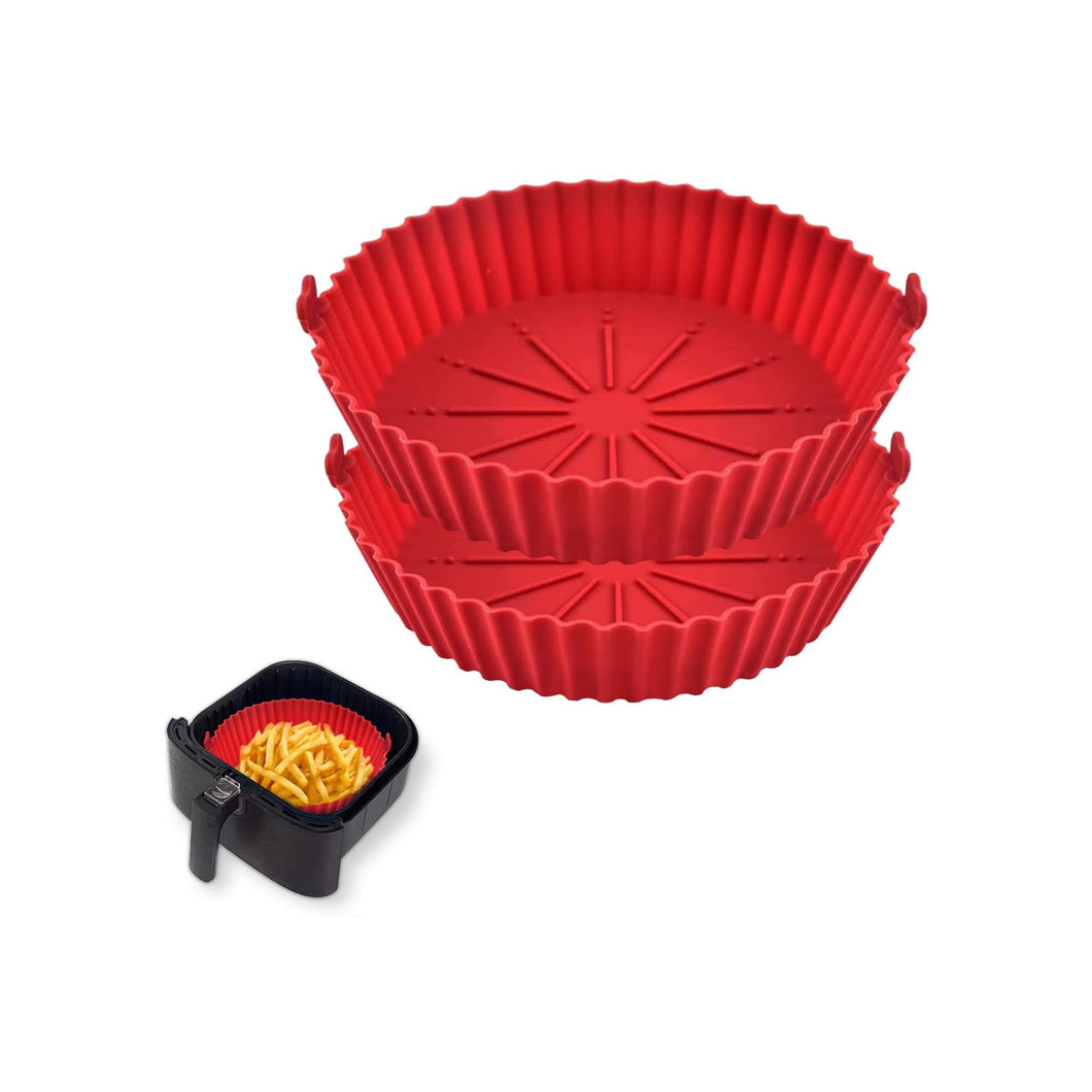 2-Piece Set of Air Fryer Silicone Liners for 3 to 5 QT Baskets | Large 7.9 inch - Red