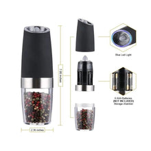 Load image into Gallery viewer, Electric Salt and Pepper Grinder Set with Adjustable Coarseness, Battery-Powered LED Light, One-Hand Automatic Operation, and Black Finish (2-Pack)
