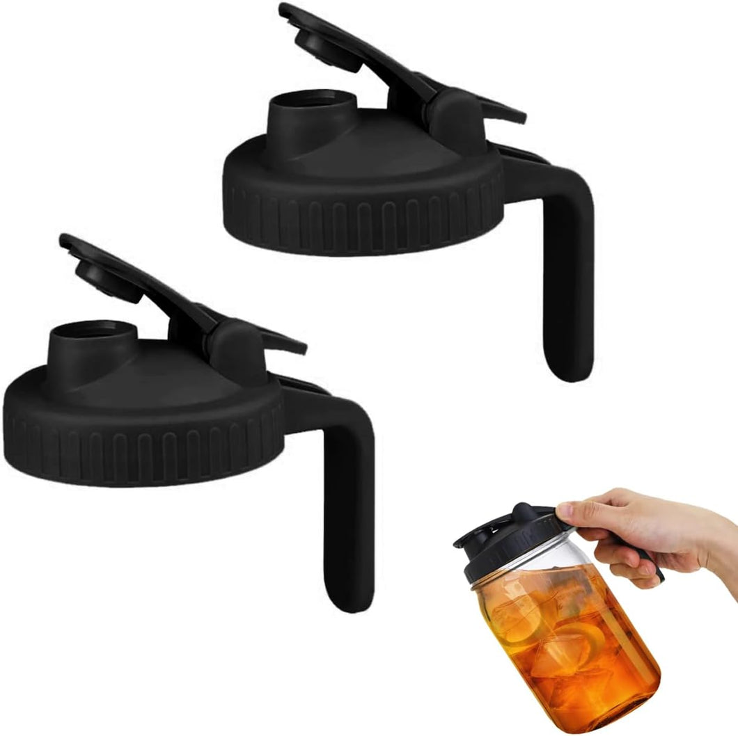2 Pack Wide Mouth Flip Cap Mason Jar Lids for Mason Jars - Airtight Flip Cap Design with Handle, Ensures Leak-Proof and Long-lasting Performance (Black)