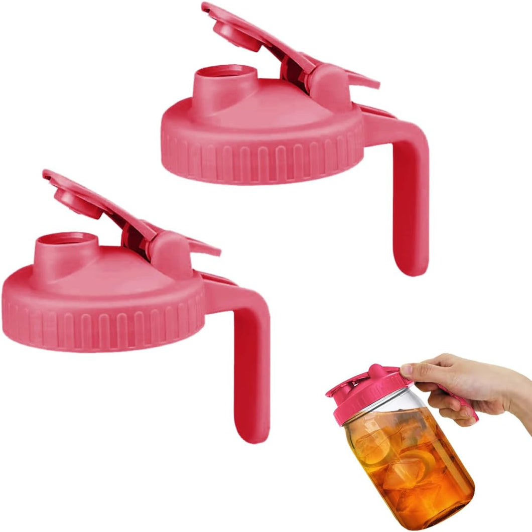 2 Pack Wide Mouth Flip Cap Mason Jar Lids for Mason Jars - Airtight Flip Cap Design with Handle, Ensures Leak-Proof and Long-lasting Performance (Pink)