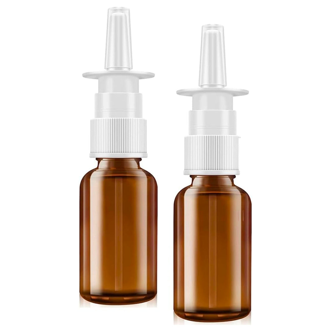 Amber Glass 1 oz Nasal Sprayer - Empty, Refillable, Travel-Sized Solution for Saline Applications (Pack of 2)