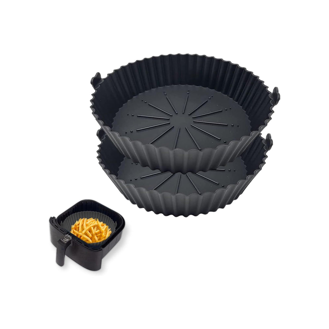 2-Piece Set of Air Fryer Silicone Liners for 3 to 5 QT Baskets | Small 6.7 inch - Black
