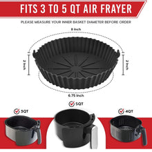 Load image into Gallery viewer, 2-Piece Set of Air Fryer Silicone Liners for 3 to 5 QT Baskets | Large 7.9 inch - Black
