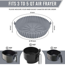 Load image into Gallery viewer, 2-Piece Set of Air Fryer Silicone Liners for 3 to 5 QT Baskets | Large 7.9 inch - Grey
