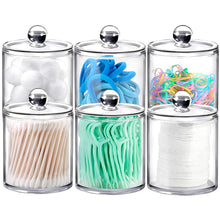 Load image into Gallery viewer, 4 Pack Qtip Cotton Round Holders Dispensers - Plastic Apothecary Containers for Cotton Ball, Cotton Swab &amp; Floss Organization
