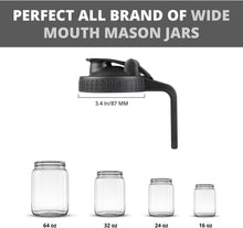 Load image into Gallery viewer, 2 Pack Wide Mouth Flip Cap Mason Jar Lids for Mason Jars - Airtight Flip Cap Design with Handle, Ensures Leak-Proof and Long-lasting Performance (Black)
