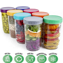 Load image into Gallery viewer, Mason Jar Lids - Compatible with Ball, Kerr, and Other Brands - Vibrant Colored Plastic Caps for Canning and Storage Jars - Airtight and Spill-Proof - Pack of 16 (Wide Mouth - 3.38in)
