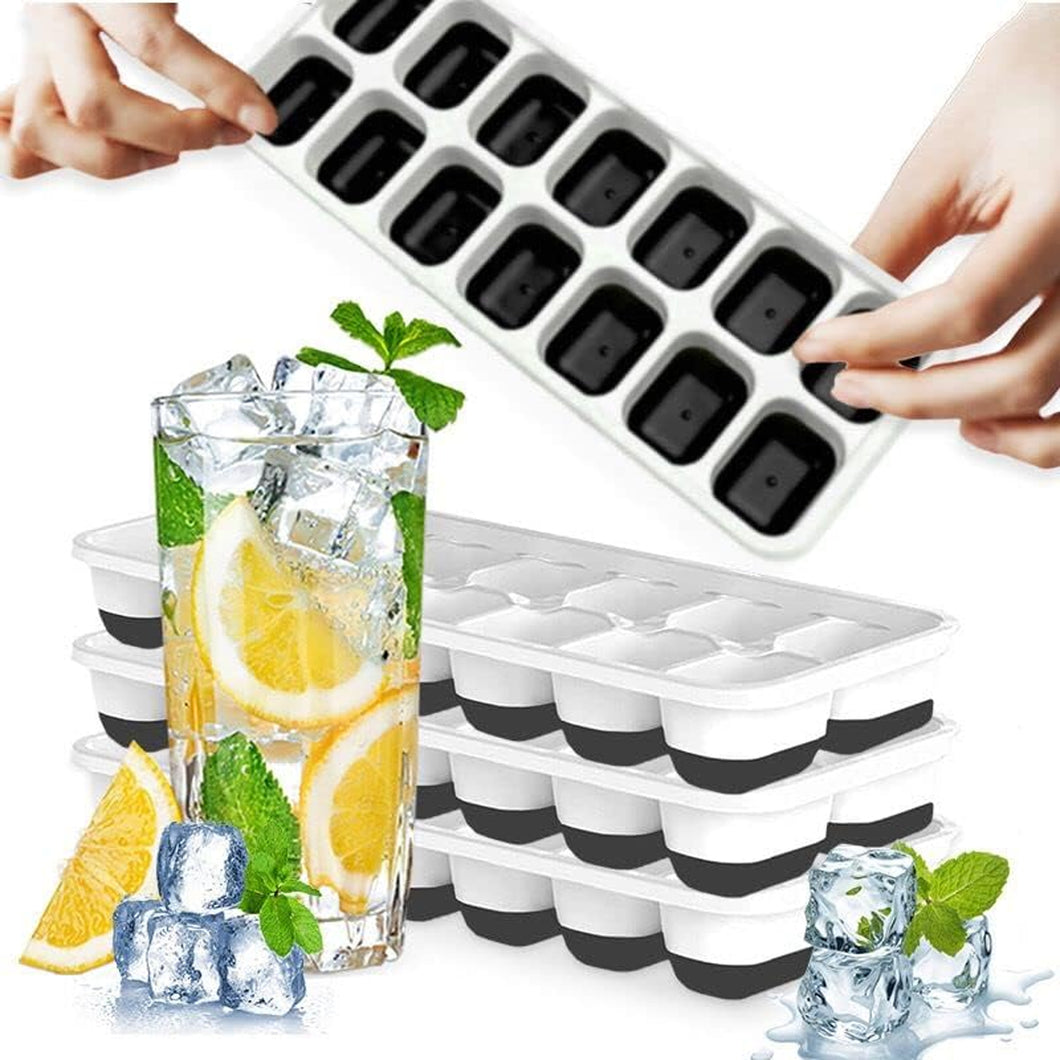 4 Pack Silicone stackable Ice Cube Trays - (White+Black)