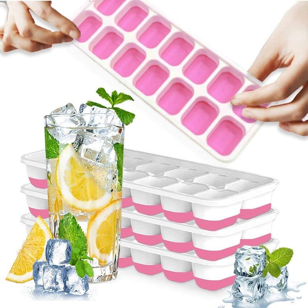4 Pack Silicone stackable Ice Cube Trays - (White+Pink)