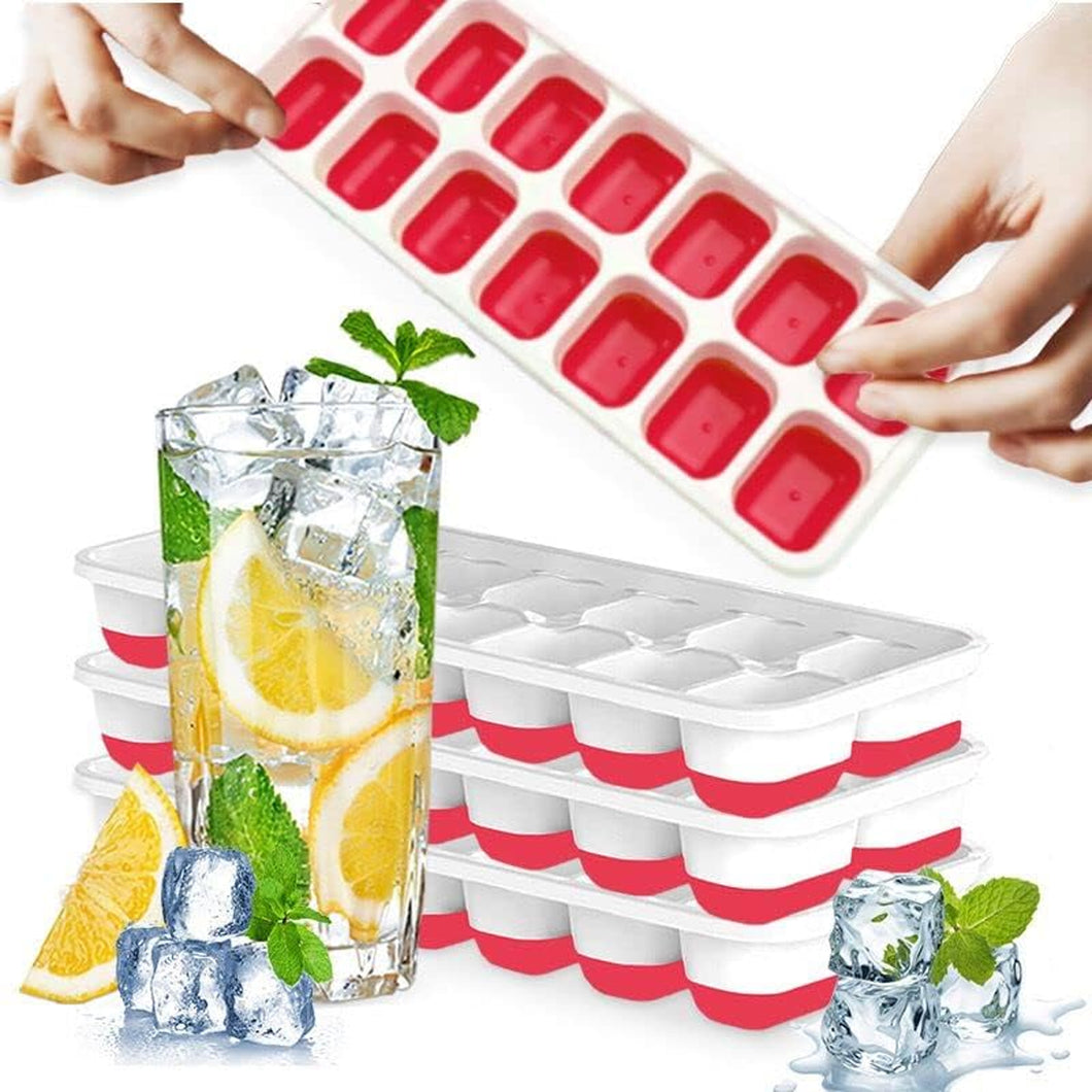 4 Pack Silicone stackable Ice Cube Trays - (White+Red)