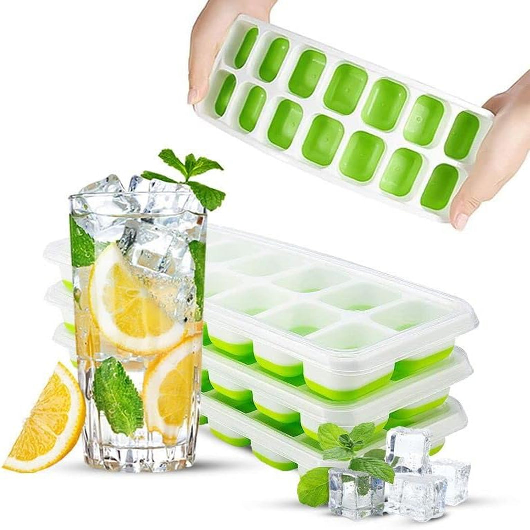 4 Pack Silicone stackable Ice Cube Trays - (White+Green)