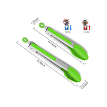 Load image into Gallery viewer, 2-Pack of 9&quot; (Small) &amp; 12&quot; (Large) Kitchen Tongs Set: Non-Stick Silicone-Stainless Steel Cooking Tongs, BPA Free, Heat Resistant (480°F) - Non-Slip Grip &amp; Locking Metal Food Tongs (Green)
