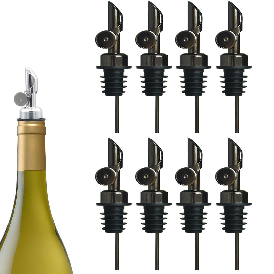 8 Pcs Weighted Stainless Steel Liquor Bottle Pourers (Black)