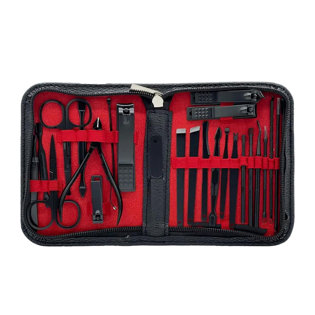Professional Manicure Set - Portable Travel Nail Kit (26 Piece - Red and Black)