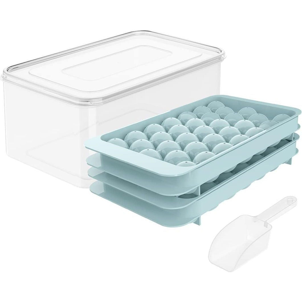 Round Ice Cube Trays for Freezer - Includes 2 Ice Trays with Storage Ice Bucket, & Scoop (Blue)