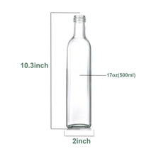 Load image into Gallery viewer, Glass Oil Dispenser - 17 oz/500ml Capacity - Oil and Vinegar Cruet Bottle with Pourers, Funnel, and Seal Caps - Elegant Decanter for Kitchen - Clear
