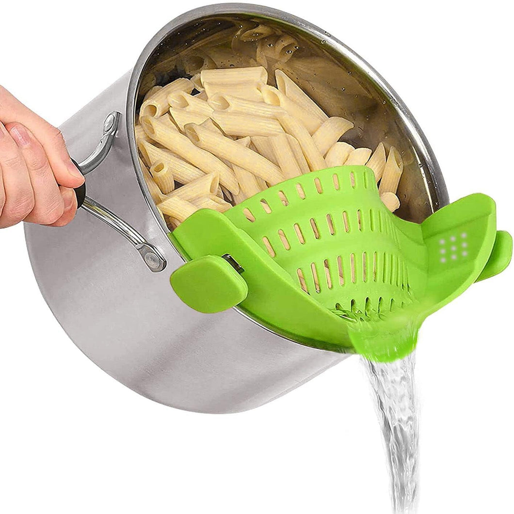 Clip on Strainer Colander - Cooking Strainer with Silicone Grip (Green)
