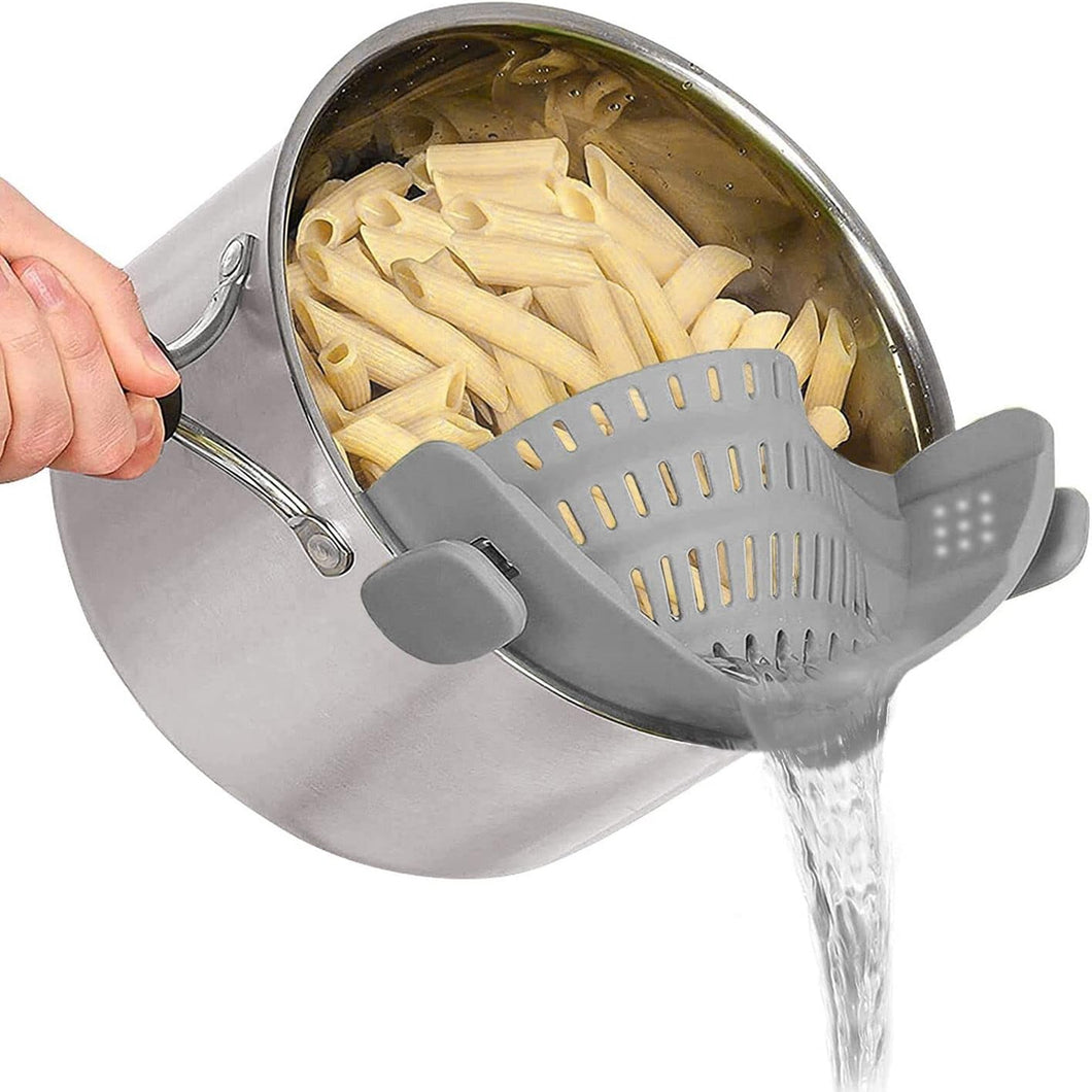 Clip on Strainer Colander - Cooking Strainer with Silicone Grip (Grey)