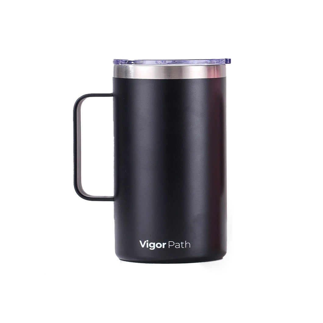 Insulated Coffee Mug with Handle and Sliding Lid (Black)