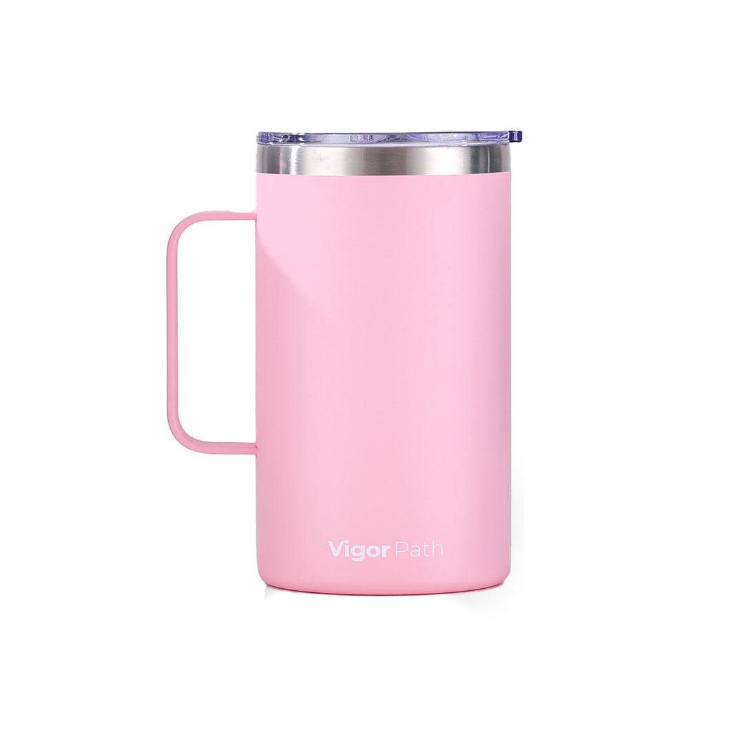 Insulated Coffee Mug with Handle and Sliding Lid (Pink)