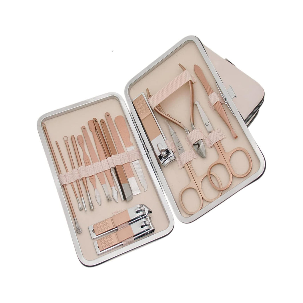 Professional Manicure Set - Portable Travel Nail Kit (18 Piece - Pink)
