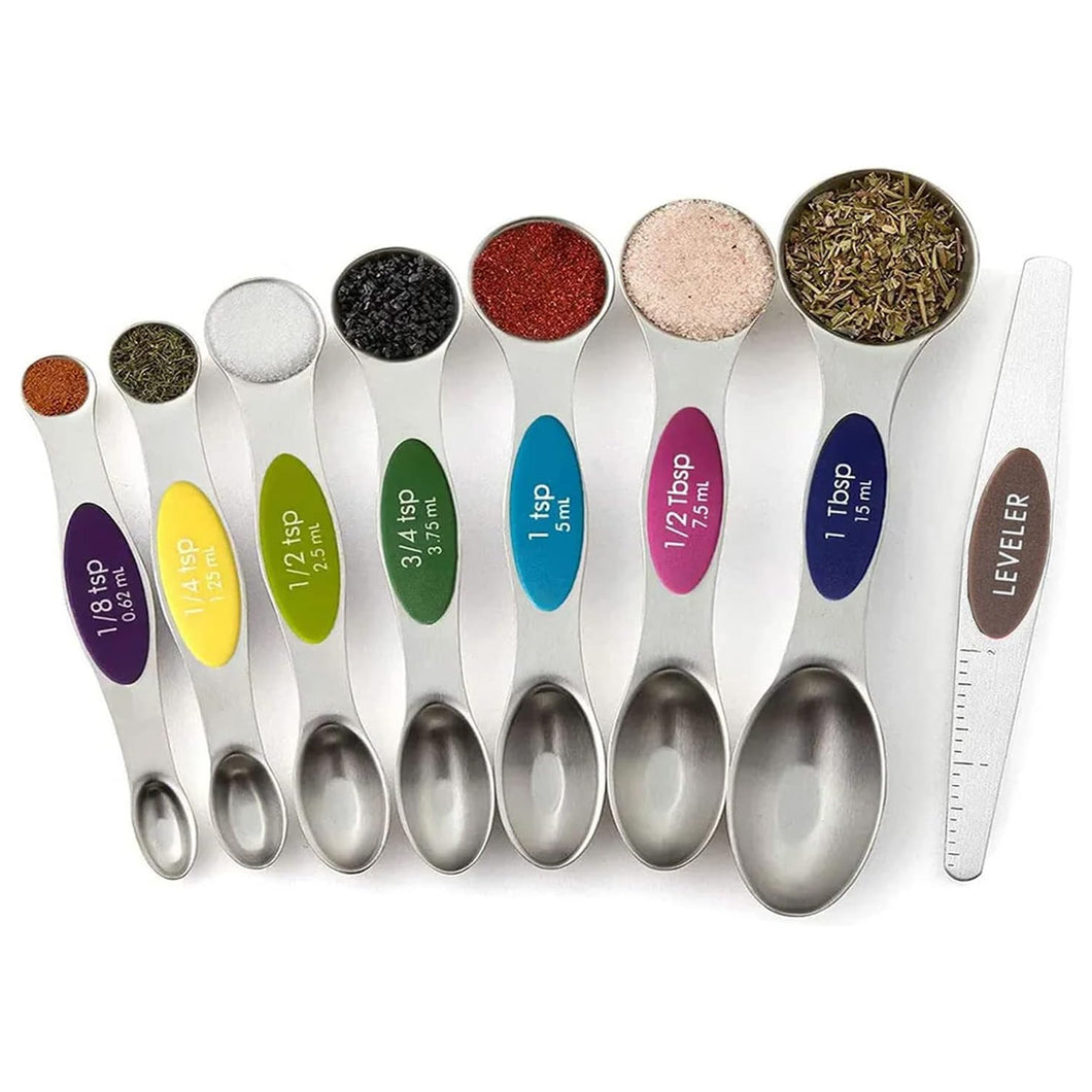 Set of 7 Stainless Steel Magnetic Measuring Spoons Set with Leveler (Multicolor)