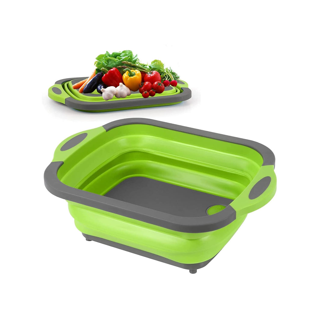 Collapsible Cutting Board - Portable Multi-Purpose Dish Tub (Green)