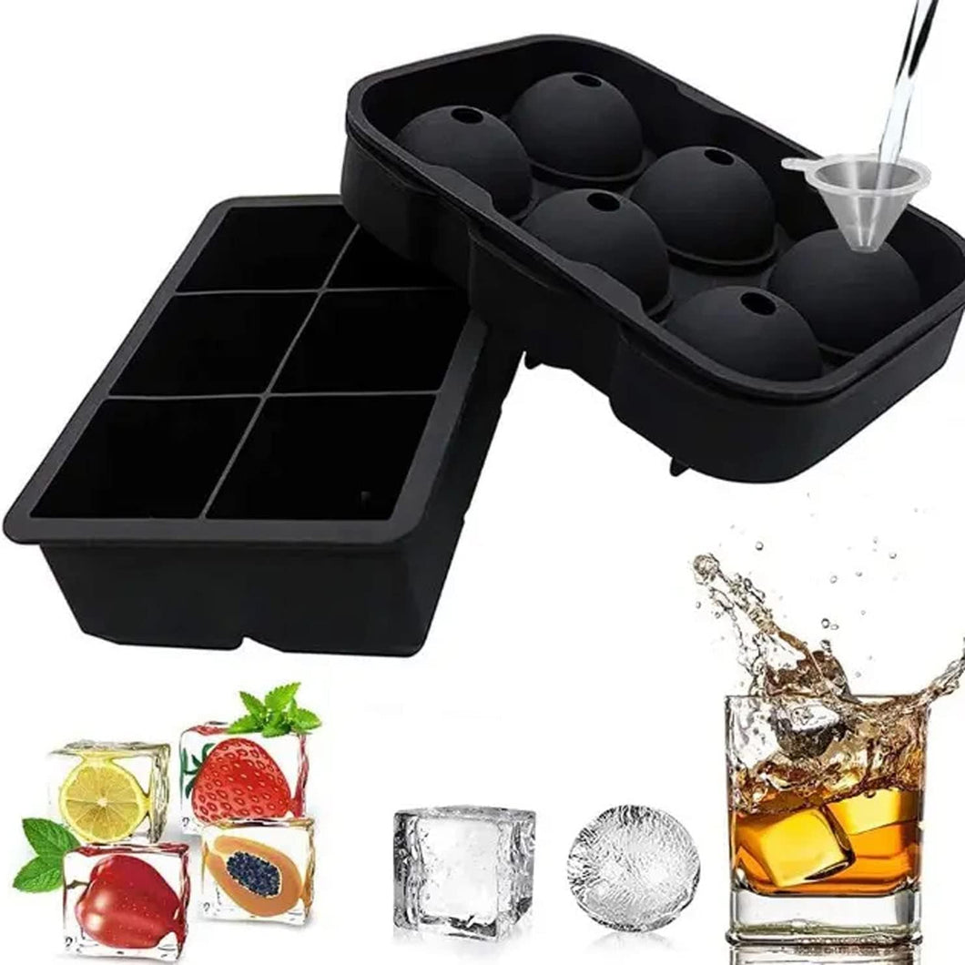 Variety Pack of 2 - Sphere & Square Shape Giant Ice Cubes Molds