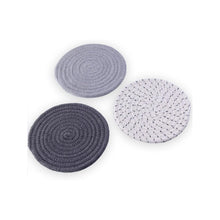 Load image into Gallery viewer, 100% Cotton Thread Weave Potholders and Trivets - Stylish Coasters, Hot Pads, Hot Mats, Spoon Rest (Set of 3) - Grey

