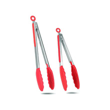 Load image into Gallery viewer, 2-Pack of 9&quot; (Small) &amp; 12&quot; (Large) Kitchen Tongs Set: Non-Stick Silicone-Stainless Steel Cooking Tongs, BPA Free, Heat Resistant (480°F) - Non-Slip Grip &amp; Locking Metal Food Tongs (Red)
