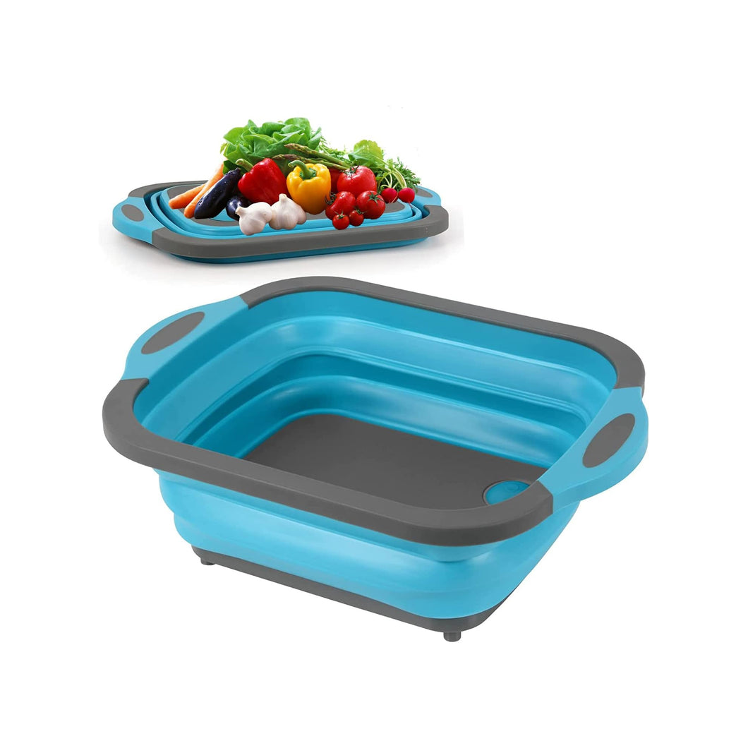 Collapsible Cutting Board - Portable Multi-Purpose Dish Tub (Blue)