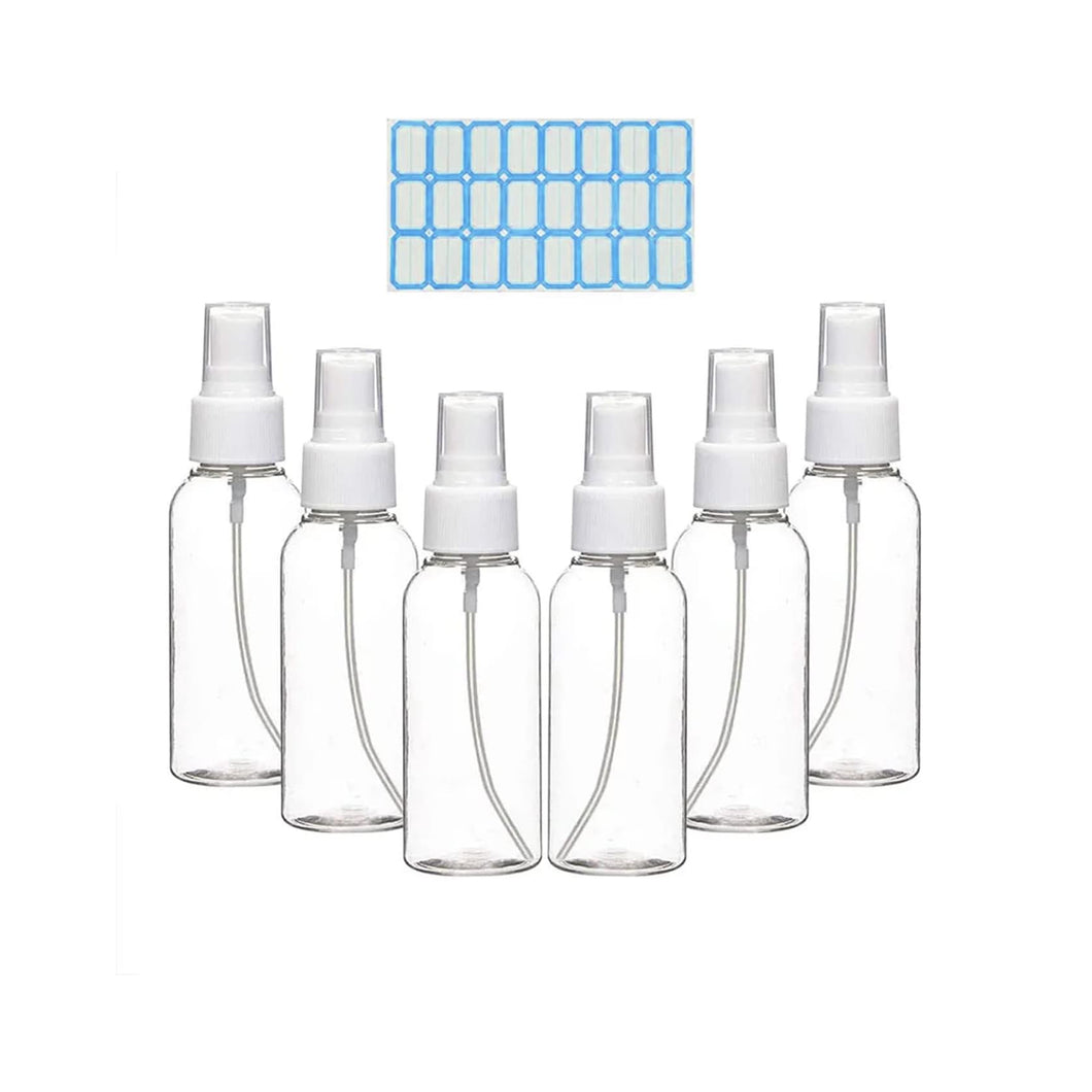 Mini Travel Spray Bottles, Set of 6 with Labels Included - 2oz/50ml