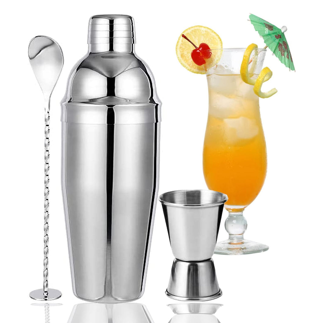 Cocktail Shaker Bar Set - Professional Margarita Mixer with Measuring Jigger & Mixing Spoon - 750ml / 25oz