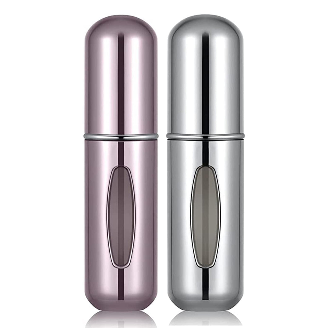 Portable Mini Refillable Perfume/Cologne Atomizer Bottle - great for travel, parties and events - Travel & toiletry accessory great for both men and women - 5ml/0.2oz (Pack of 2 - Pink + Grey)