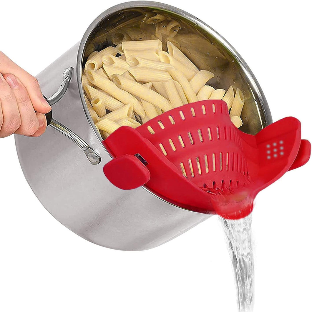 Clip on Strainer Colander - Cooking Strainer with Silicone Grip (Red)