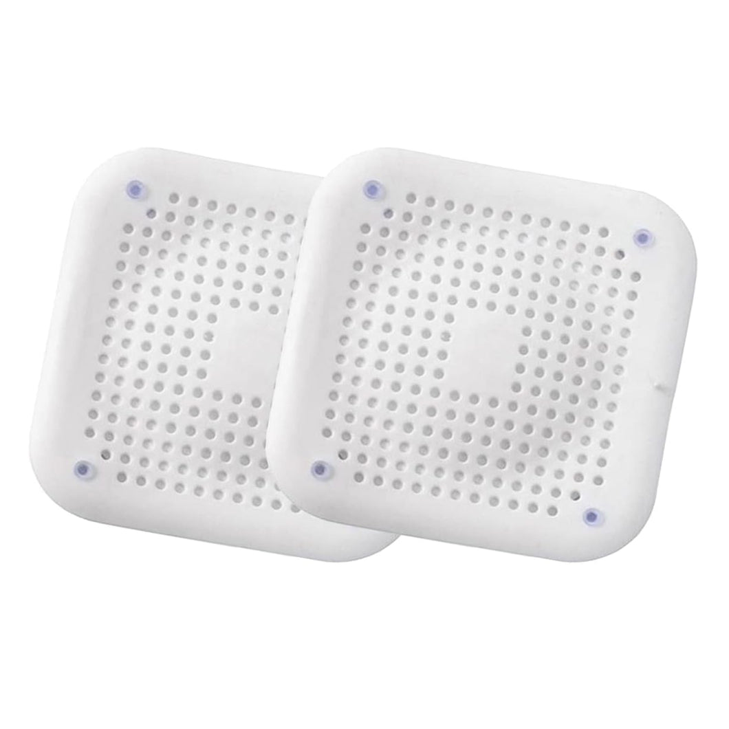 Shower Drain Hair Catcher - 6.57x5.98- inch Square Drain with Suction Cups - 2 Pack (White)